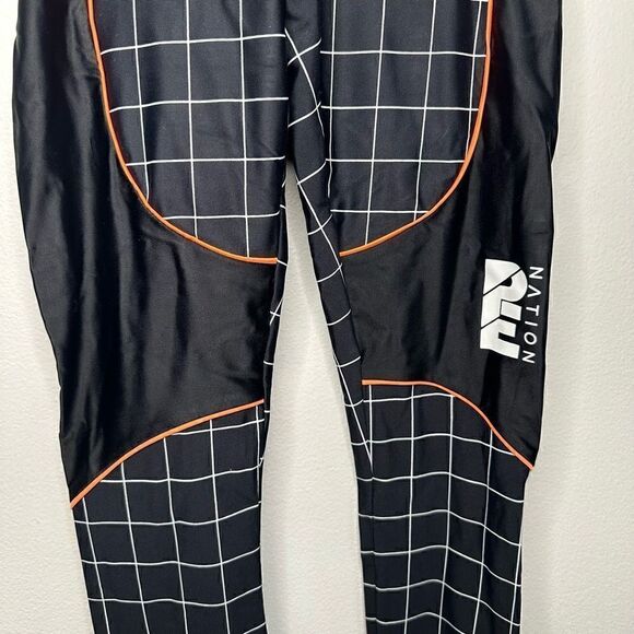 P.E Nation The Hammer Throw Legging Black/White Graph Paper Print Orange Piping - Picture 4 of 12